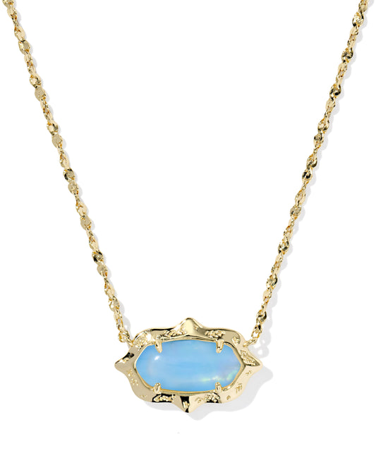 Kendra Scott ELISA SCALLOP FRAME SHORT PENDANT NECKLACE GOLD SKY BLUE IRIDESCENT ABALONE