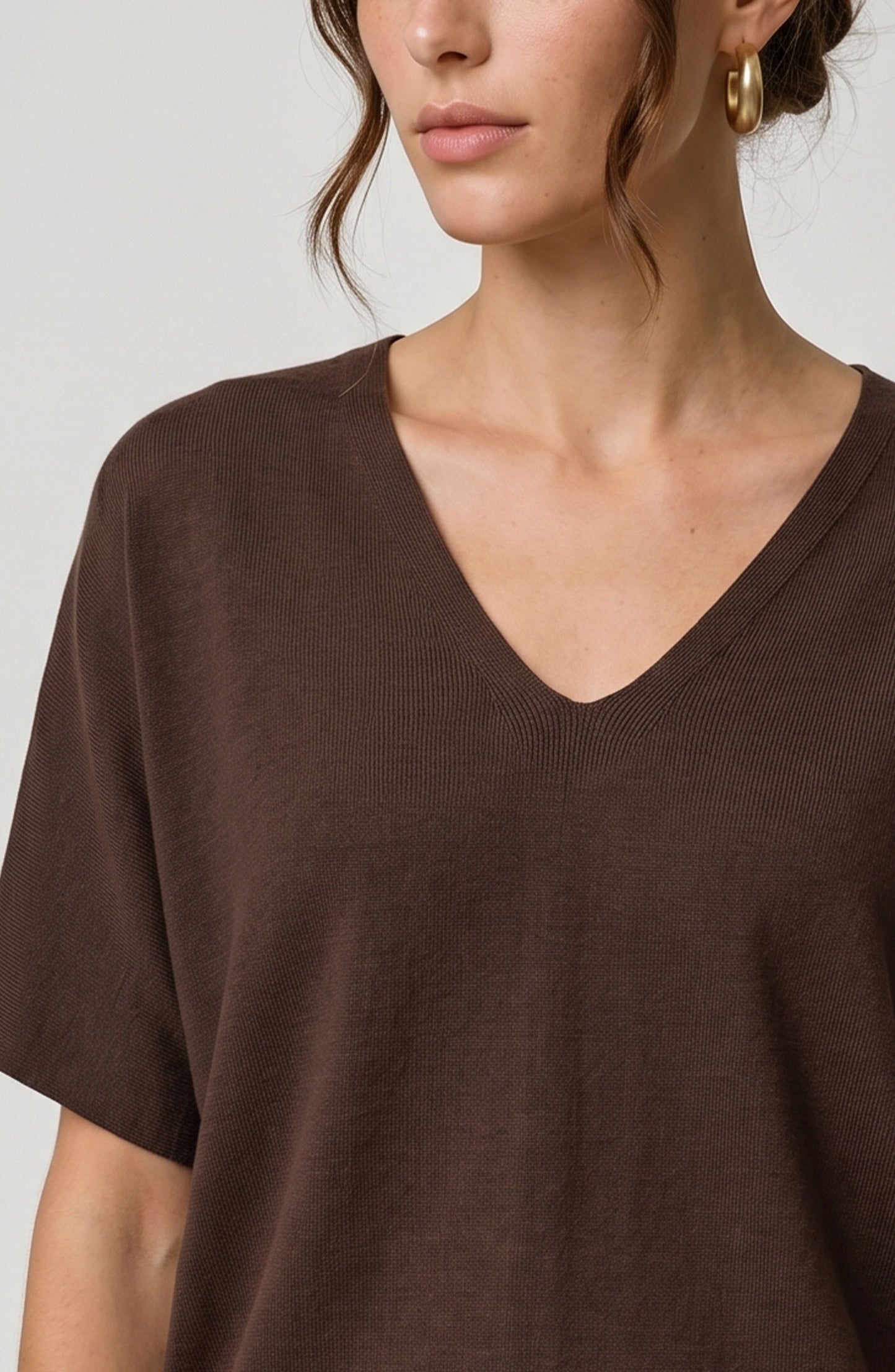 Liverpool  Short Sleeve V-Neck Dolman Popover Sweater with Step Hem- Java or Hunter Green