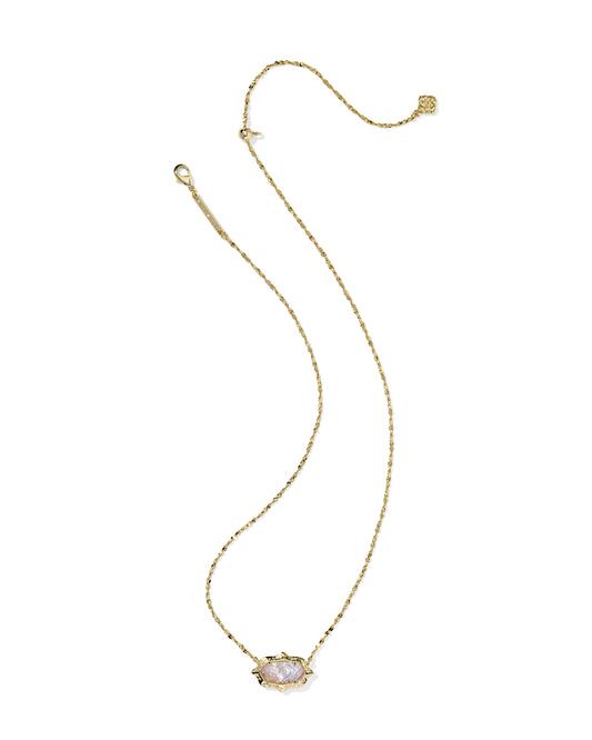 Kendra Scott ELISA SCALLOP FRAME SHORT PENDANT NECKLACE GOLD LIGHT PINK IRIDESCENT ABALONE