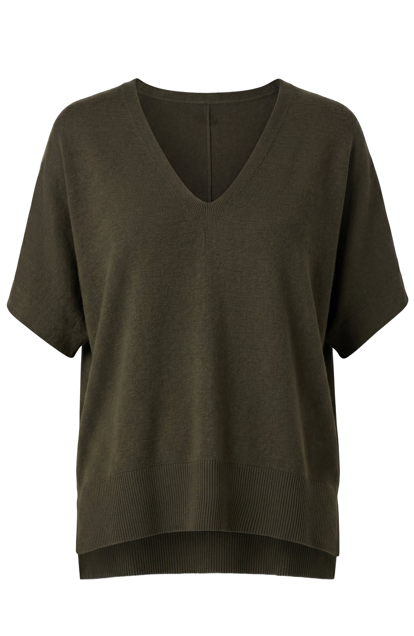 Liverpool  Short Sleeve V-Neck Dolman Popover Sweater with Step Hem- Java or Hunter Green