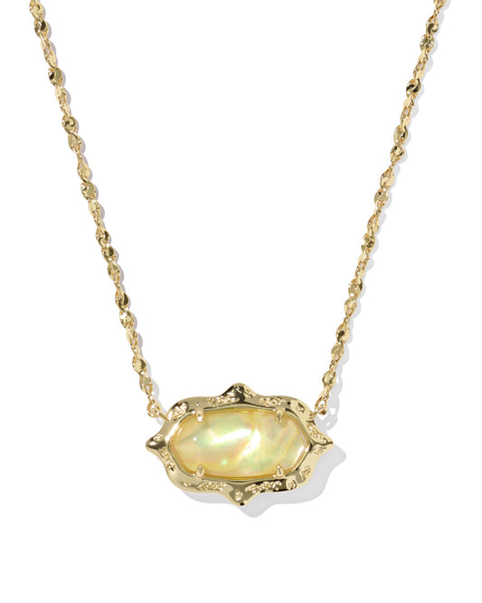 Kendra Scott ELISA SCALLOP FRAME SHORT PENDANT NECKLACE GOLD YELLOW IRIDESCENT ABALONE