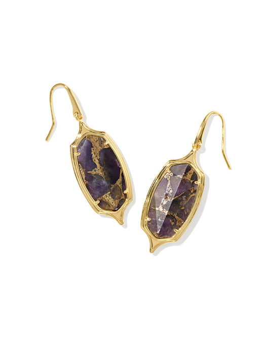 Kendra Scott DANI STEPPED FRAME DROP EARRINGS GOLD BRONZE VEINED PURPLE AMETHYST
