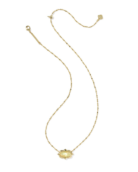 Kendra Scott ELISA SCALLOP FRAME SHORT PENDANT NECKLACE GOLD YELLOW IRIDESCENT ABALONE