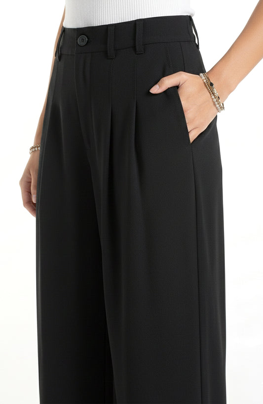 Liverpool High Rise Black Pleated Wide Leg Trouser