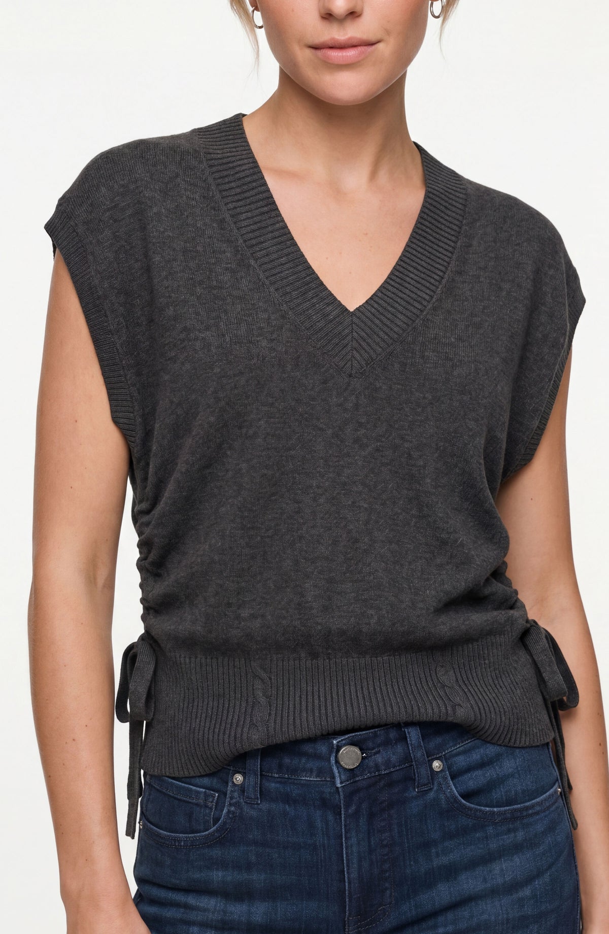 Liverpool V-neck Dolman Sweater W/ Ties - Dark heather charcoal
