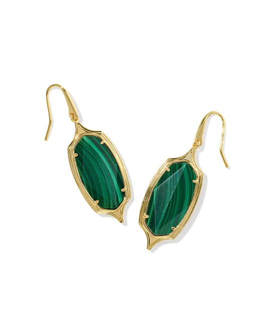 Kendra Scott DANI STEPPED FRAME DROP EARRINGS GOLD GREEN MALACHITE