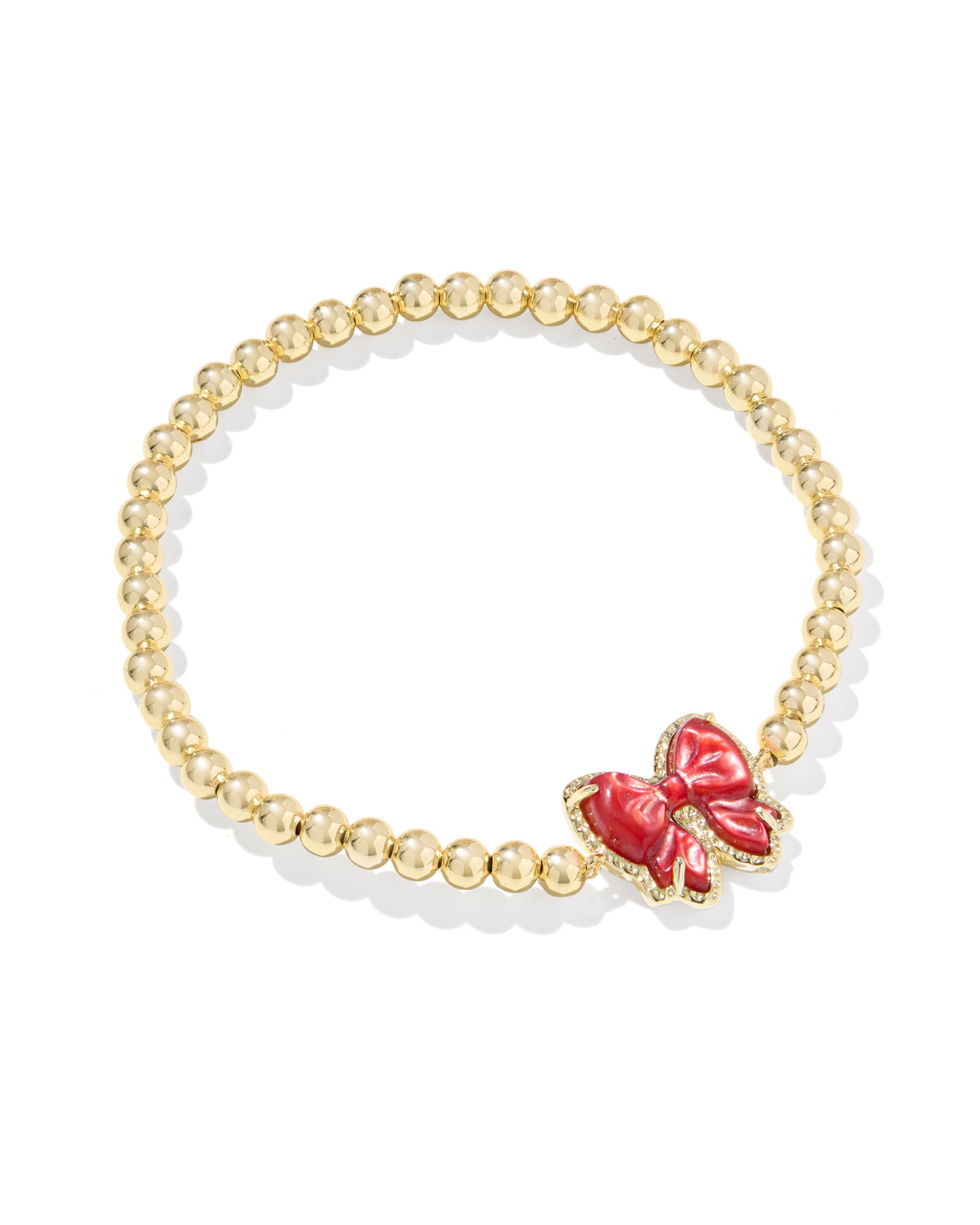 Kendra Scott HALEY BOW STRETCH BRACELET GOLD SCARLET RED MOTHER OF PEARL