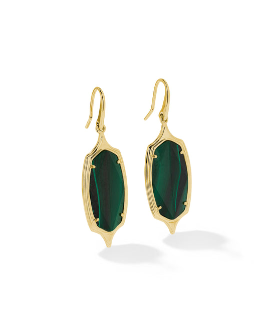 Kendra Scott DANI STEPPED FRAME DROP EARRINGS GOLD GREEN MALACHITE