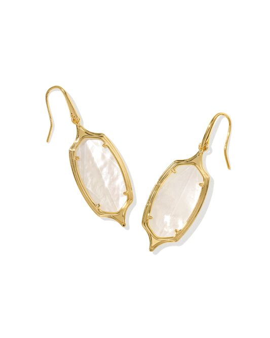 Kendra Scott DANI STEPPED FRAME DROP EARRINGS GOLD IVORY MOTHER OF PEARL