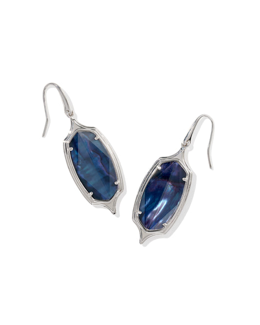 Kendra Scott DANI STEPPED FRAME DROP EARRINGS SILVER DARK INDIGO ILLUSION