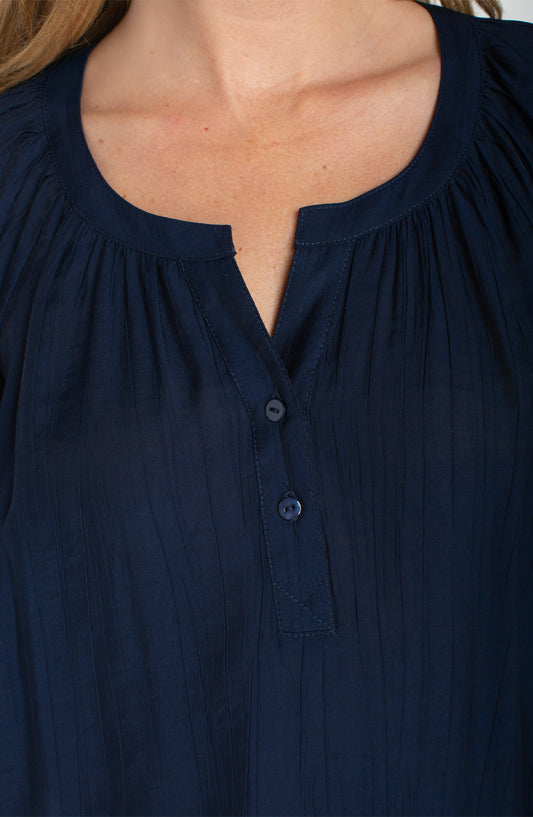 Liverpool Navy short sleeve half placket woven blouse