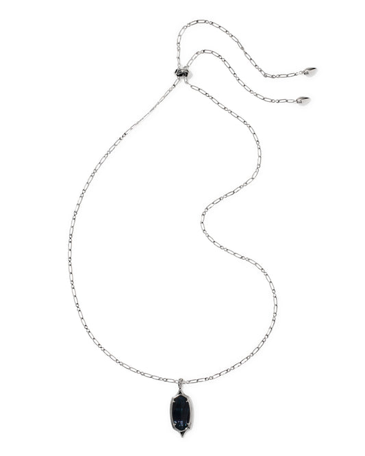 Kendra Scott DANI STEPPED FRAME LONG PENDANT NECKLACE SILVER DARK INDIGO ILLUSION