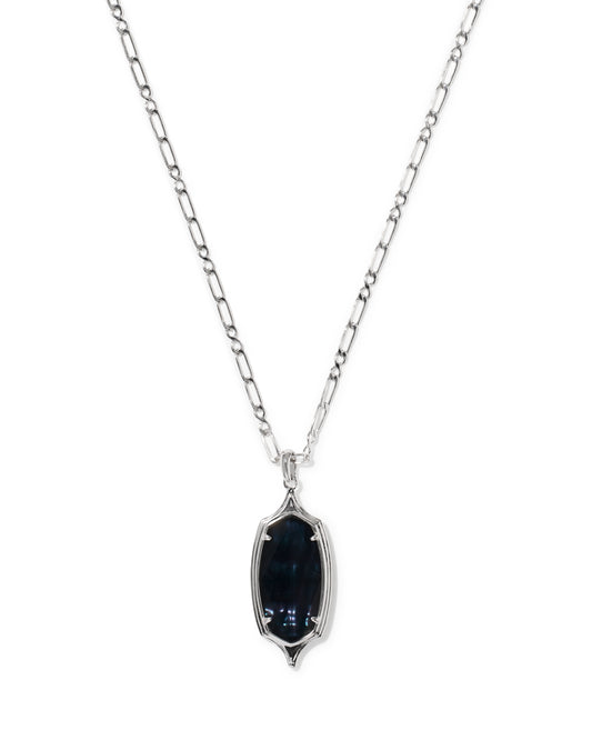 Kendra Scott DANI STEPPED FRAME LONG PENDANT NECKLACE SILVER DARK INDIGO ILLUSION