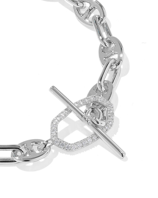 Kendra Scott ELAINA TOGGLE LINK AND CHAIN BRACELET SILVER WHITE CZ