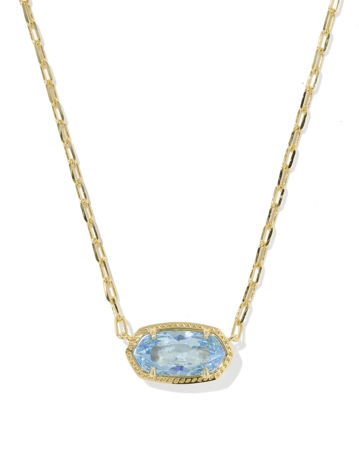 Kendra Scott ELISA LUXE SHORT PENDANT NECKLACE GOLD LIGHT BLUE CZ