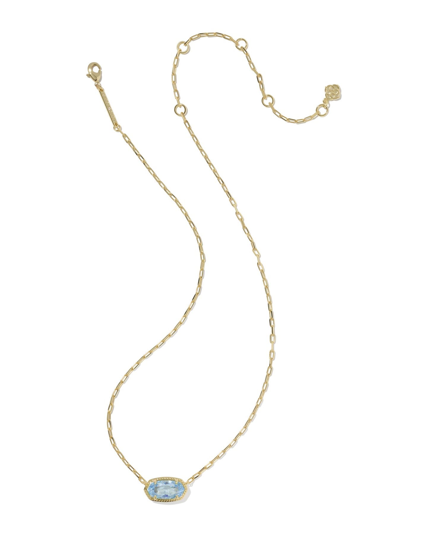 Kendra Scott ELISA LUXE SHORT PENDANT NECKLACE GOLD LIGHT BLUE CZ