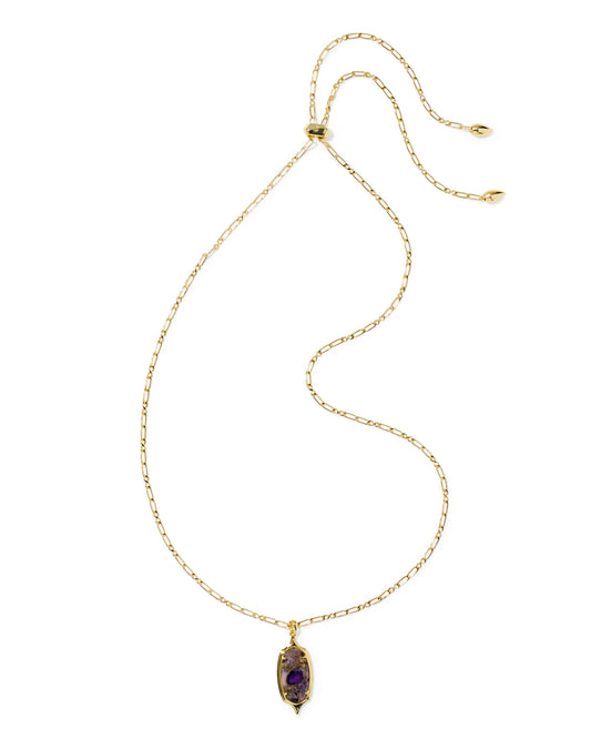 Kendra Scott DANI STEPPED FRAME LONG PENDANT NECKLACE GOLD BRONZE VEINED PURPLE AMETHYST