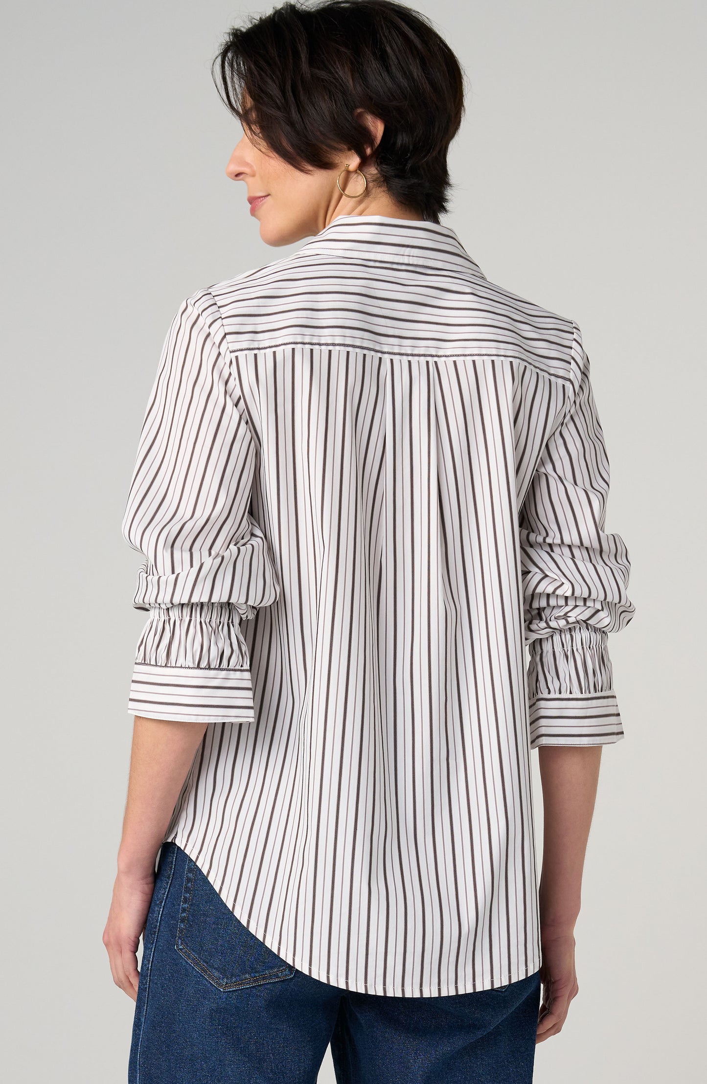 Liverpool Adjustable Sleeve Button Front Woven Top - Cream dark espresso