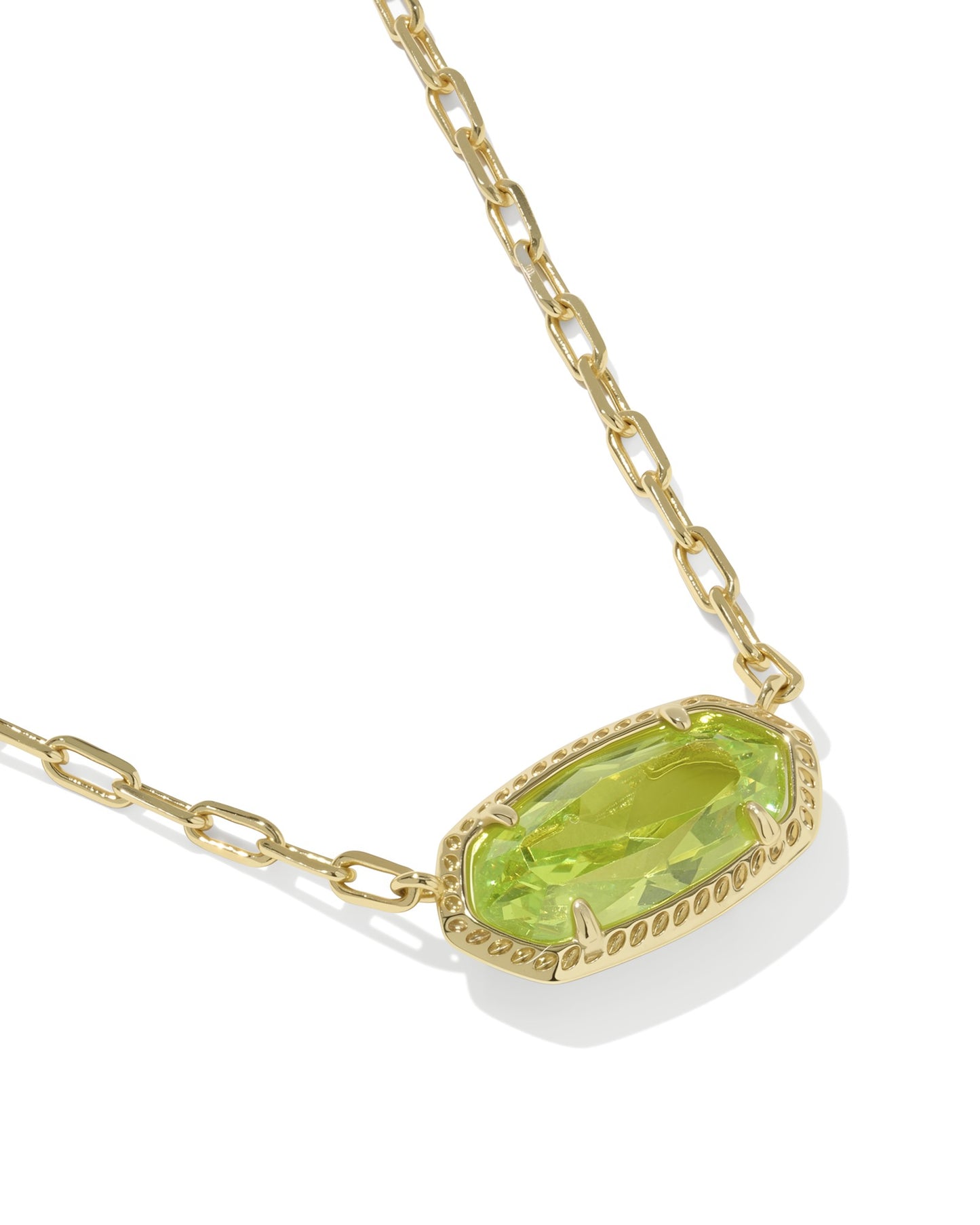 Kendra Scott ELISA LUXE SHORT PENDANT NECKLACE GOLD LIGHT GREEN CZ