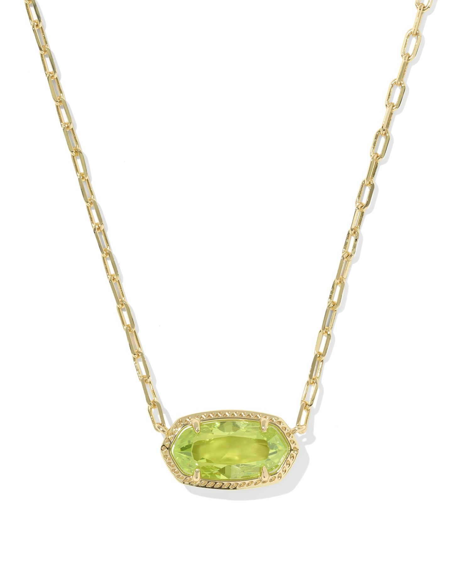 Kendra Scott ELISA LUXE SHORT PENDANT NECKLACE GOLD LIGHT GREEN CZ