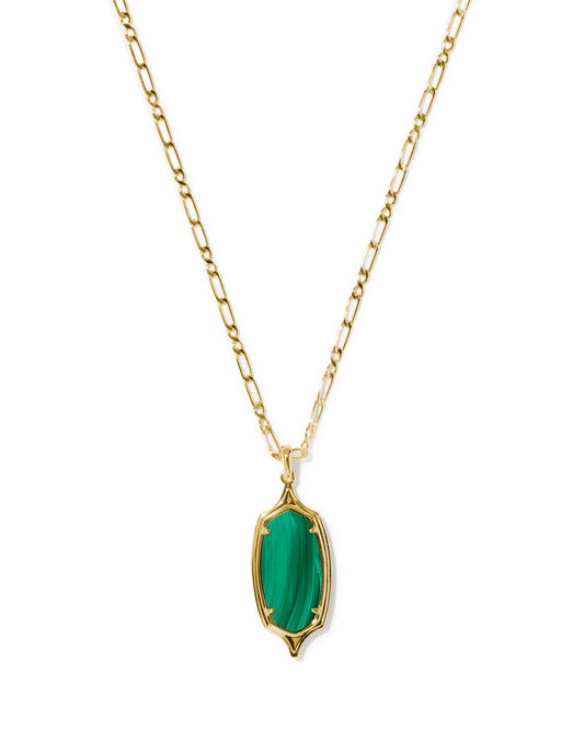 Kendra Scott DANI STEPPED FRAME LONG PENDANT NECKLACE GOLD GREEN MALACHITE