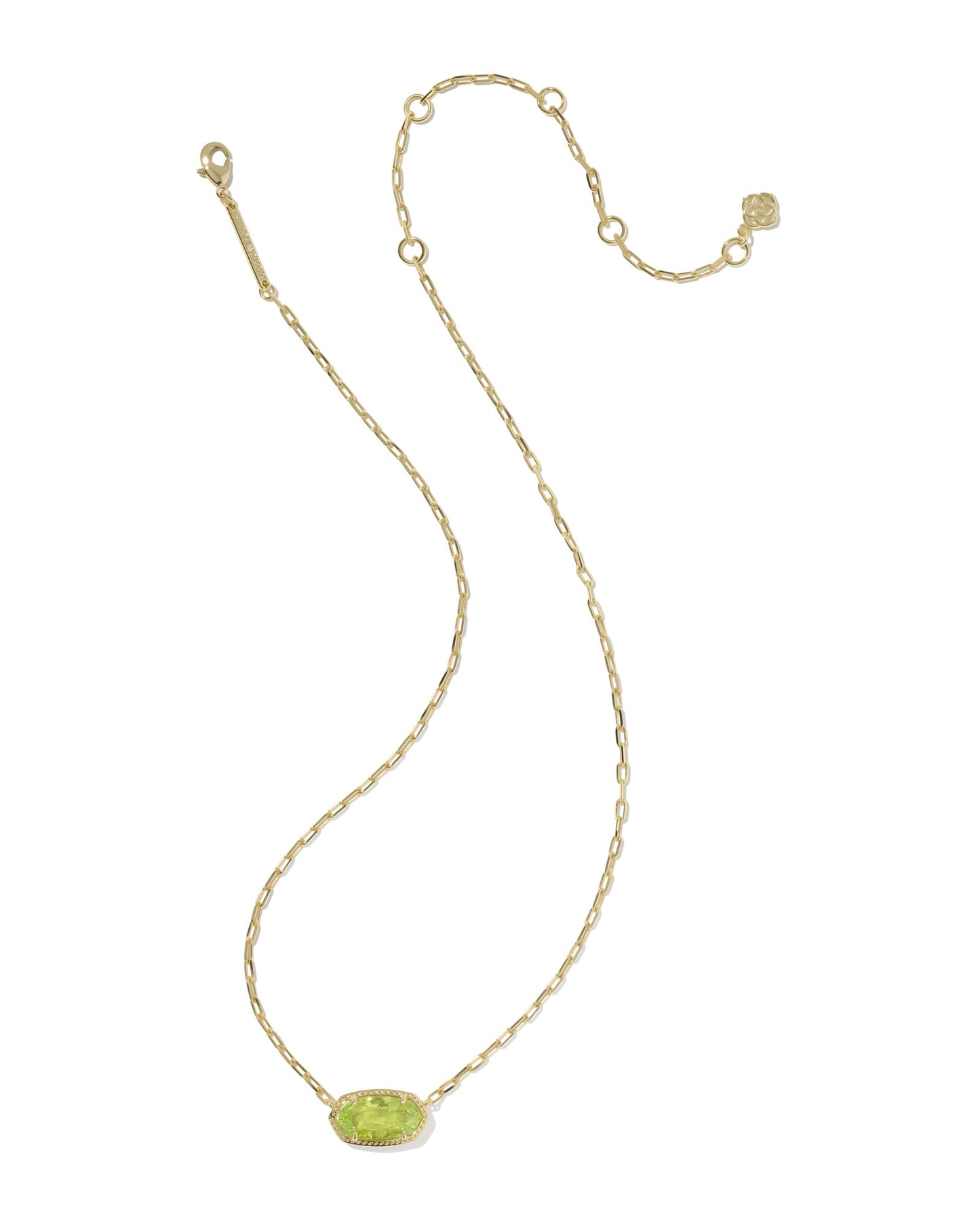 Kendra Scott ELISA LUXE SHORT PENDANT NECKLACE GOLD LIGHT GREEN CZ