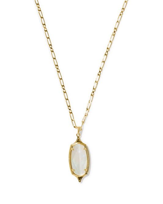 Kendra Scott DANI STEPPED FRAME LONG PENDANT NECKLACE GOLD IVORY MOTHER OF PEARL