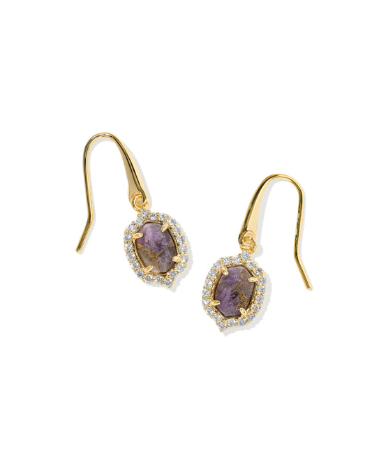 Kendra Scott DAPHNE CRYSTAL FRAME DROP EARRINGS GOLD BRONZE VEINED PURPLE AMETHYST