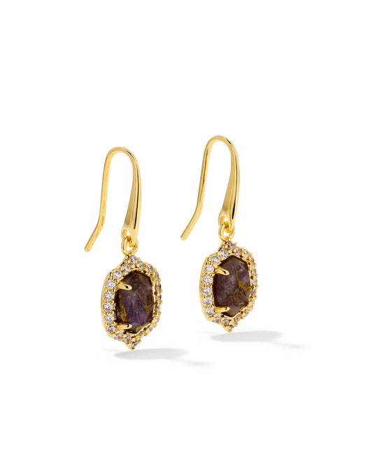 Kendra Scott DAPHNE CRYSTAL FRAME DROP EARRINGS GOLD BRONZE VEINED PURPLE AMETHYST