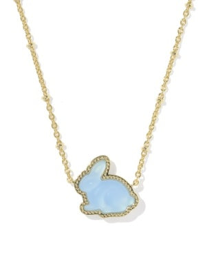 Kendra Scott BUNNY SHORT PENDANT NECKLACE GOLD MATTE LIGHT BLUE DICHROIC GLASS