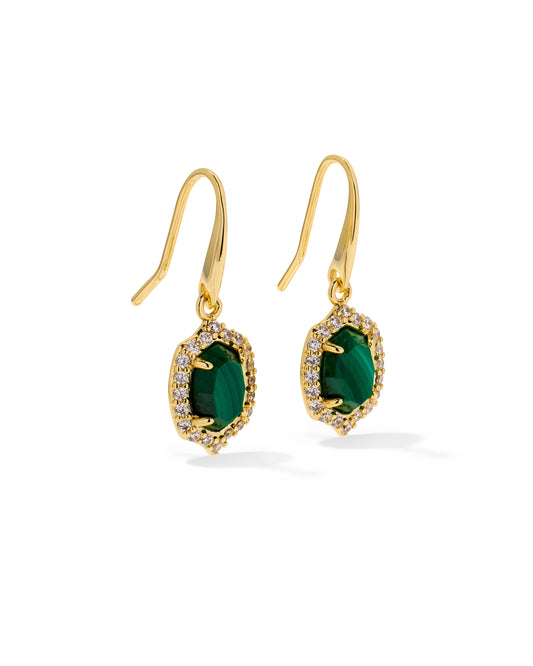 Kendra Scott DAPHNE CRYSTAL FRAME DROP EARRINGS GOLD GREEN MALACHITE