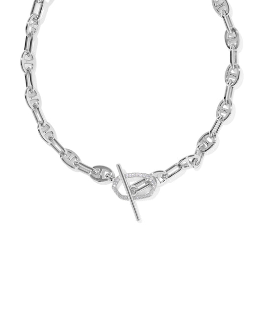 Kendra Scott ELISA TOGGLE LINK AND CHAIN NECKLACE SILVER WHITE CZ
