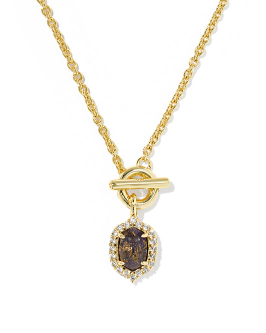 Kendra Scott DAPHNE CRYSTAL FRAME TOGGLE NECKLACE GOLD BRONZE VEINED PURPLE AMETHYST
