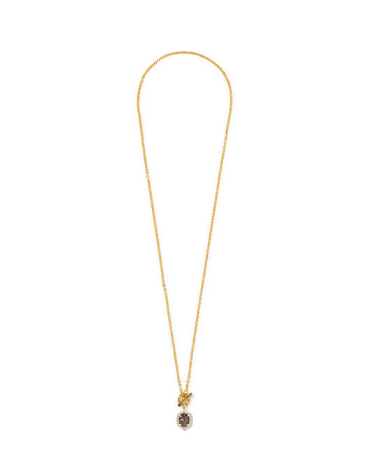 Kendra Scott DAPHNE CRYSTAL FRAME TOGGLE NECKLACE GOLD BRONZE VEINED PURPLE AMETHYST