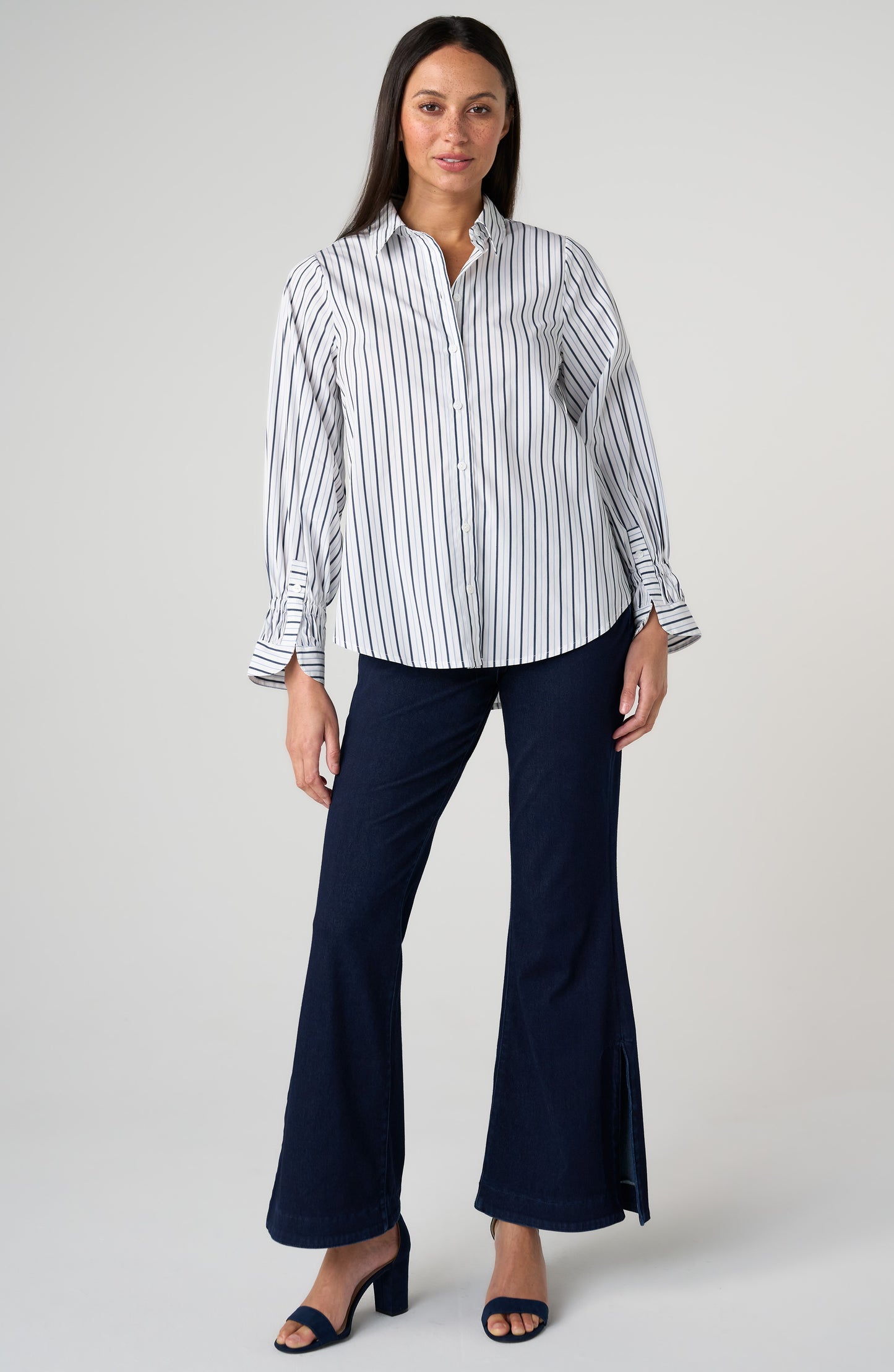 Liverpool Adjustable Sleeve Button Front Woven Top - White Club Nave