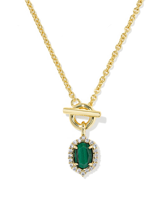 Kendra Scott DAPHNE CRYSTAL FRAME TOGGLE NECKLACE GOLD GREEN MALACHITE
