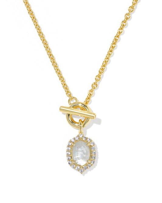 Kendra Scott DAPHNE CRYSTAL FRAME TOGGLE NECKLACE GOLD IVORY MOTHER OF PEARL