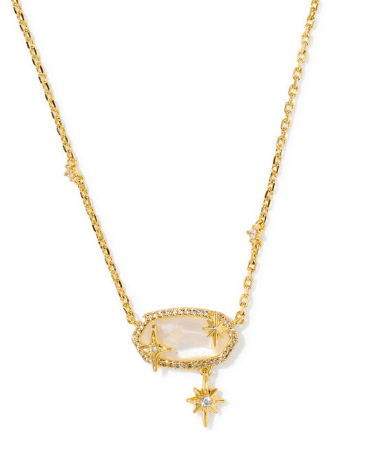 Kendra Scott ELISA STAR SHORT PENDANT NECKLACE GOLD CRYSTAL IVORY ILLUSION