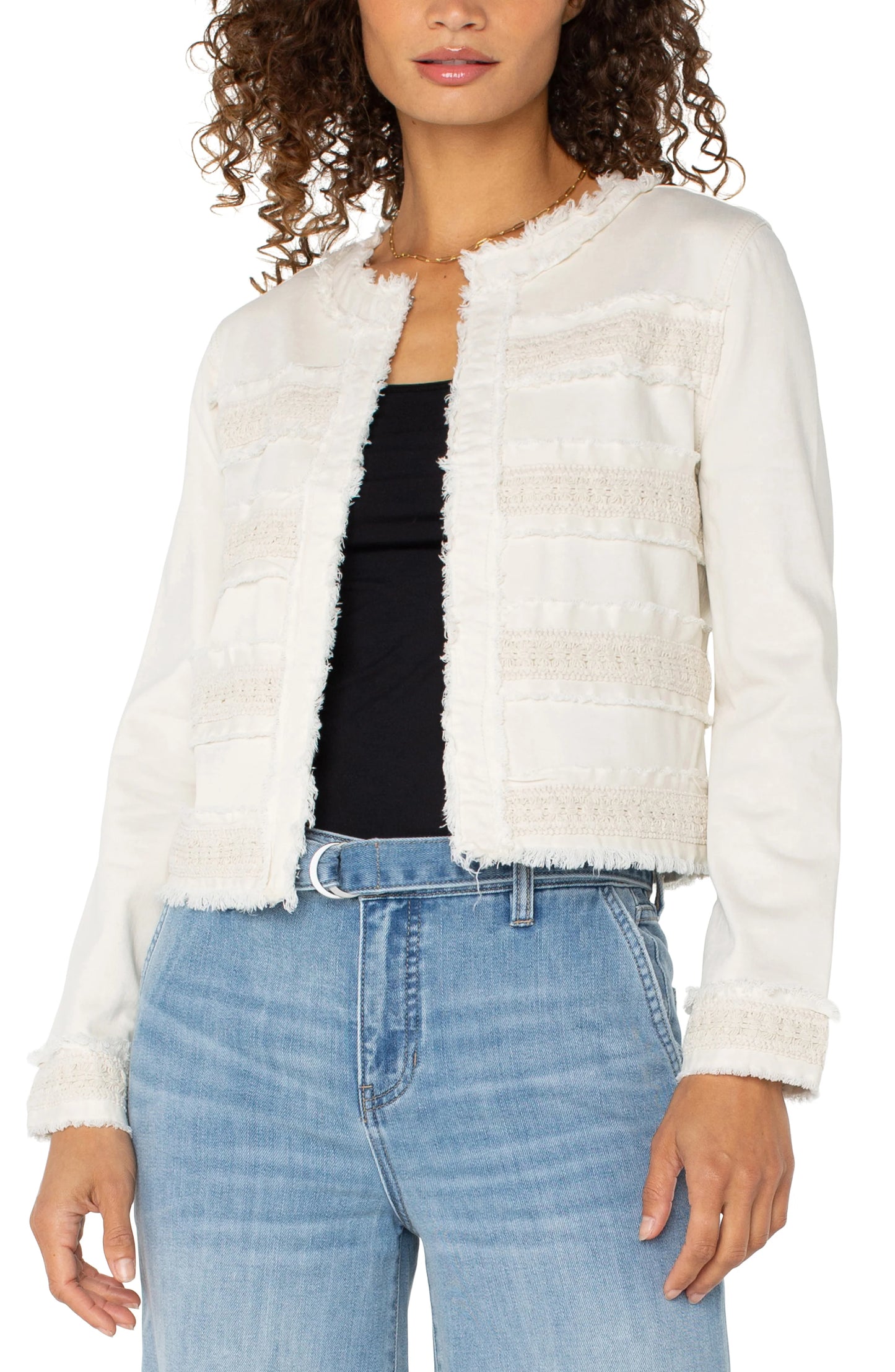 Liverpool Collarless Jacket With Fray & Lace