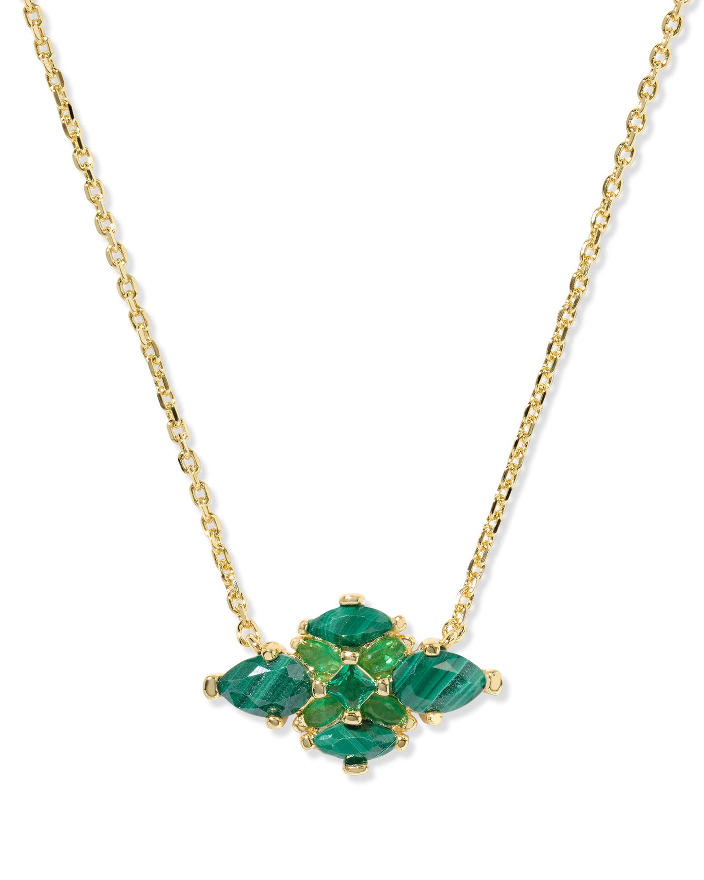 Kendra Scott ABBIE CRYSTAL SHORT PENDANT NECKLACE GOLD GREEN MIX
