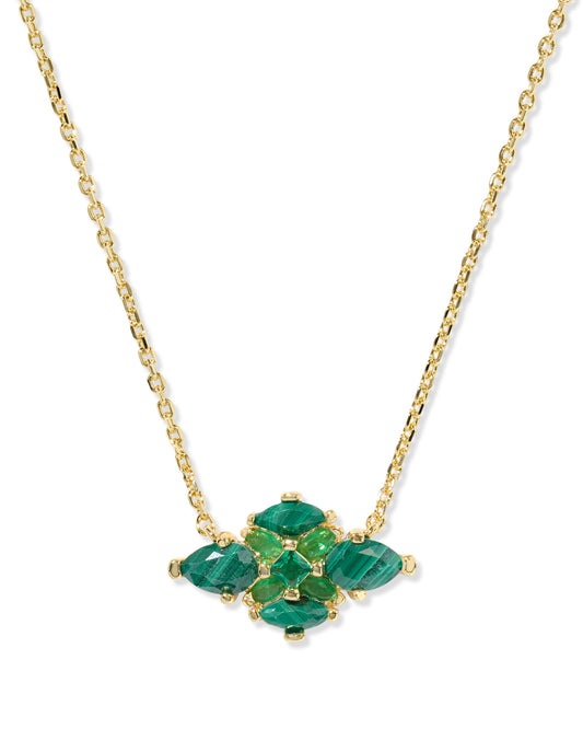 Kendra Scott ABBIE CRYSTAL SHORT PENDANT NECKLACE GOLD GREEN MIX