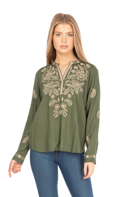 Clover Boho Tunic with Floral Paisley Embroidery