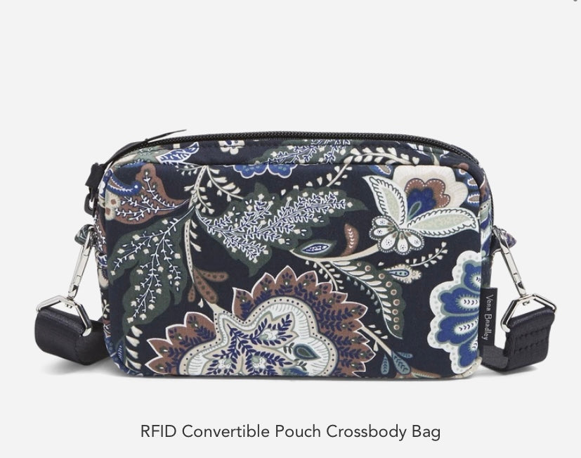 Vera Bradley, Bags, Vera Bradley Rfid Small Convertible Crossbody Bag  Paisley Wave Blue Waist Bag