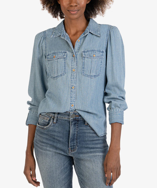Kut from the Kloth Pear Chambray Button-Up Shirt
