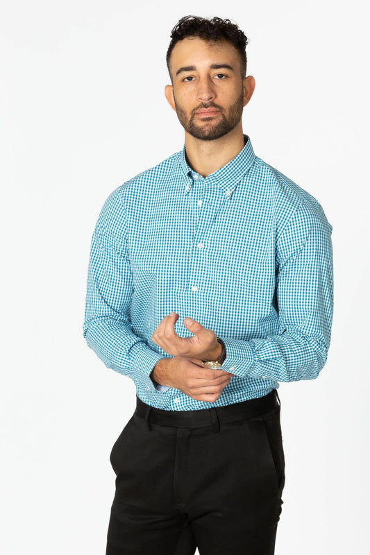 Check Teal Button Down