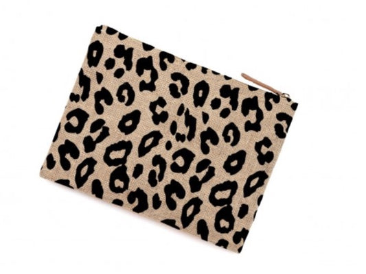Leopard Burlap Zip Pouch